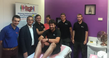 (From L-R): Alex Clark, Neil Sampson, Jimmy Wright, Vicky Hills, Freddie Woolger, Tom Egan join Dave Gammon at Panache Beauty in The Mall, Maidstone before his makeover