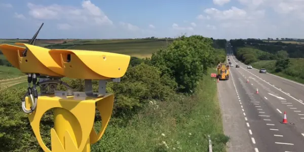 temporary speed enforcement camera overlooking road networks.