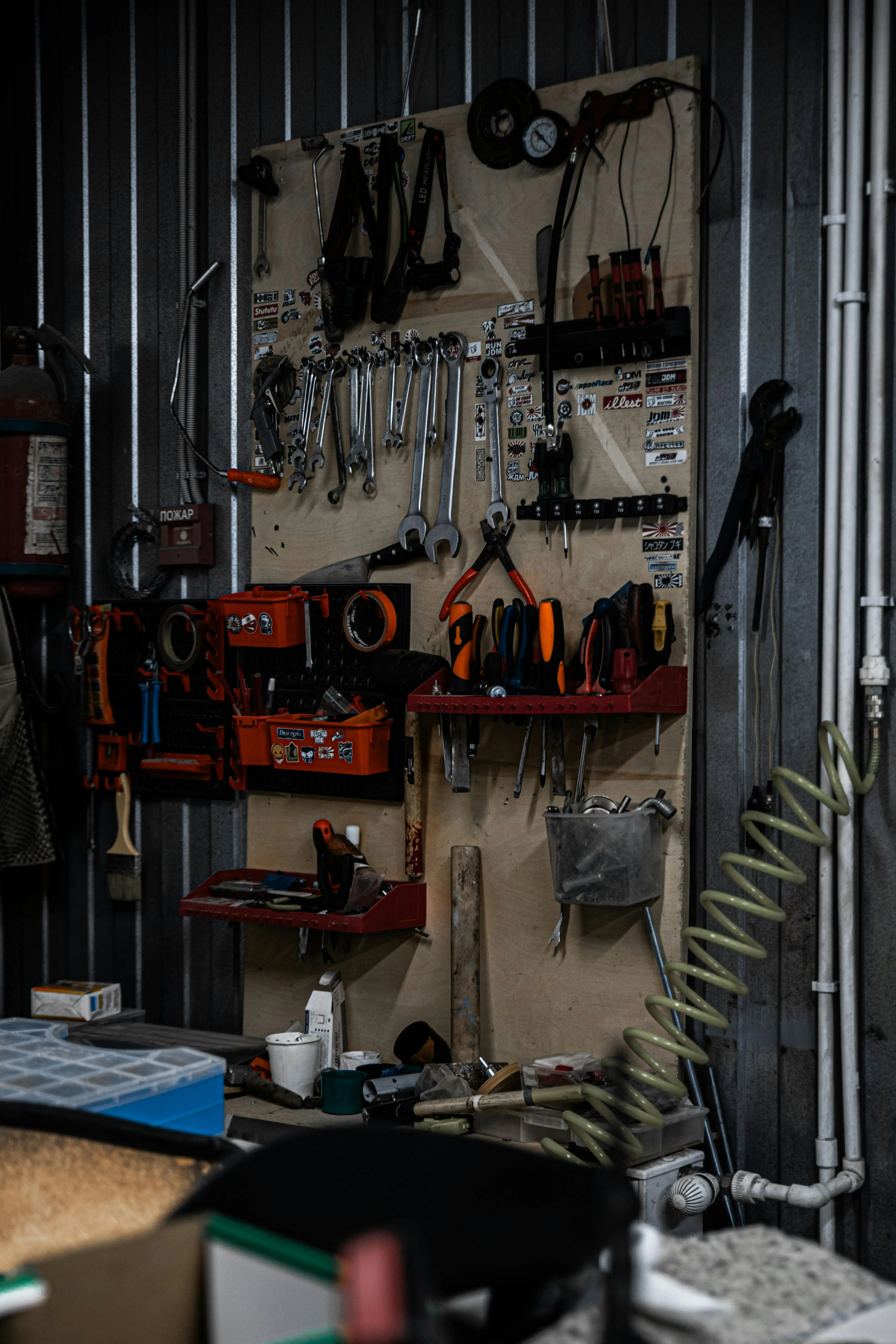 tools hanging in a workshop